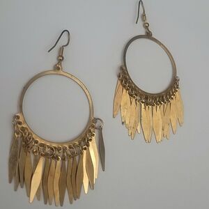 Gold Hoop Earrings with Fringe